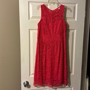 DR Collection Lined Lace Overlay Coral Red Tank Dress